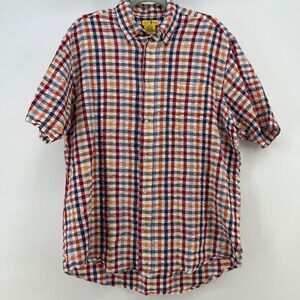 Duck Head Mens Large Plaid Short Sleeve Button Down Shirt Cotton Seersucker
